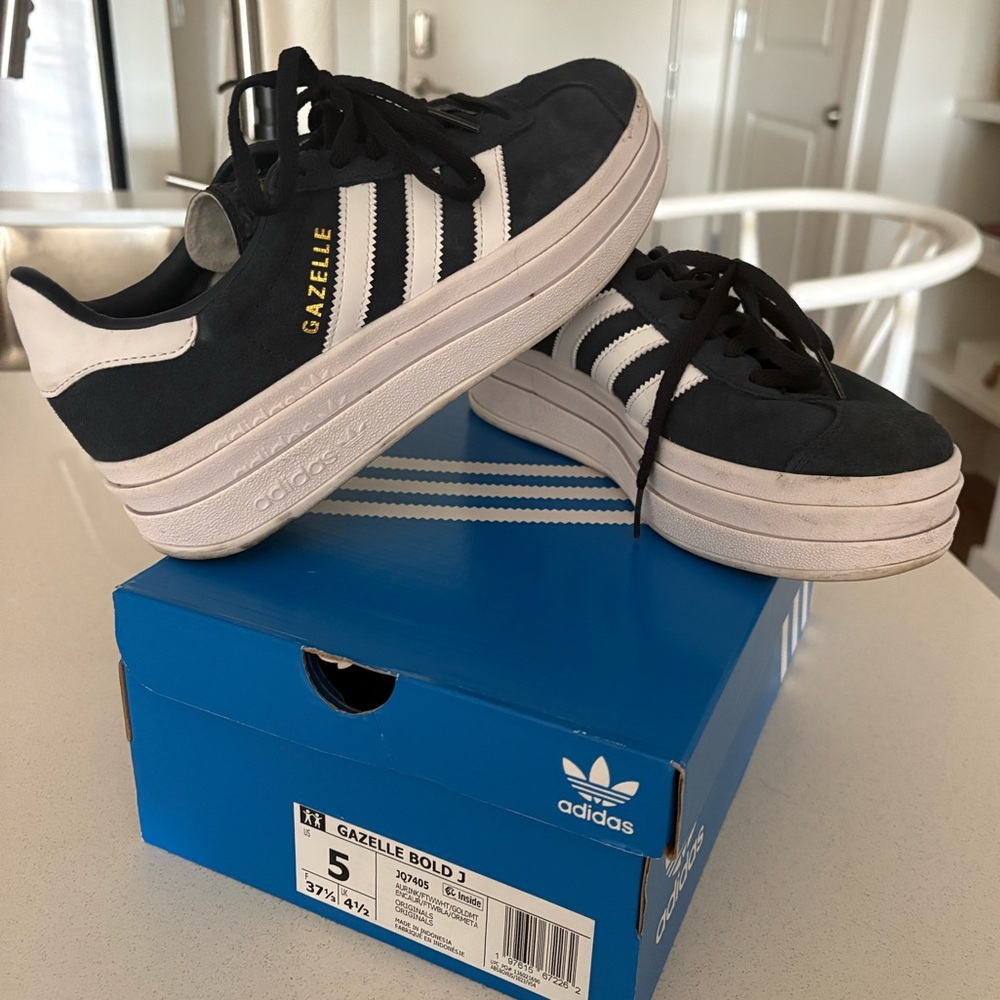Adidas Gazelle Women's Black and White Platform Sneakers